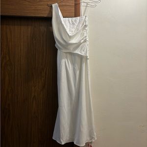 Asymmetrical Split Ruched Mermaid Maxi Dress